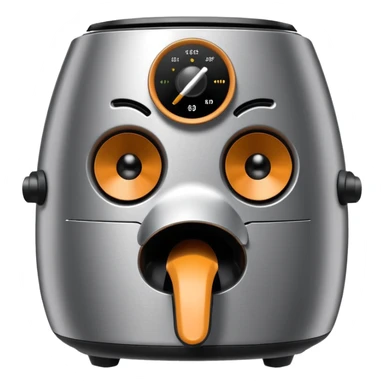 An air fryer with the knobs and handles made to look it's eyes, nose and mouth, hysterically crying with laughter sticker