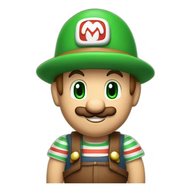 bavarian october fest visitor in super mario style. With a green hat, blue and white stripes shirt and brown leather pants.  sticker