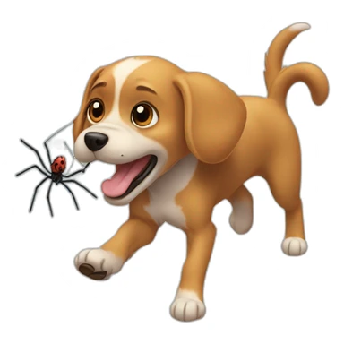 dog catching a spider sticker