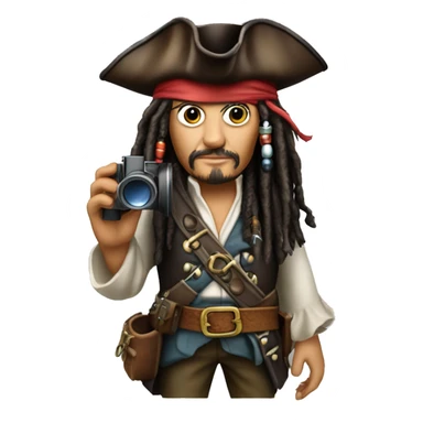 photorealistic jack sparrow holds binoculars sticker