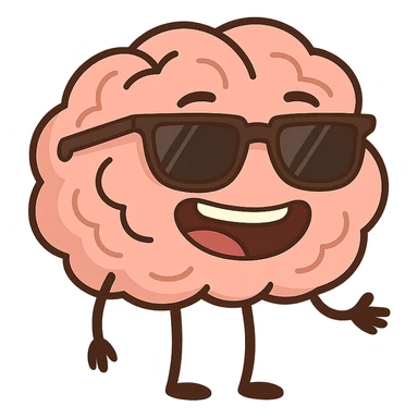 cartoon style icon of a brain wearing sunglasses, smiling, emoji for chat sticker