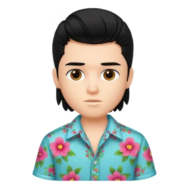 generate a pretty bratz fair skinned boy with a mullet black hair wearing a floral shirt sticker