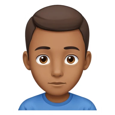 make an emoji of face of a young 11 year old boy wearing blue plain t-shirt and brown skintone with strait hairs and big ears and eye brows sticker