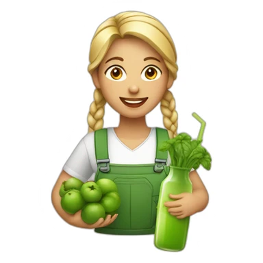 Female farmer with braid and green juice bottle sticker