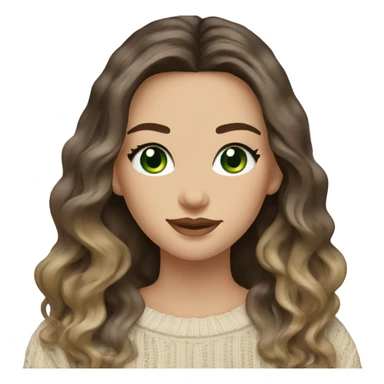 Brunette balayage long hair white women beige sweater with green eyes  sticker