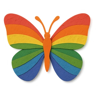 a butterfly in paper craft style, layered paper, rainbow pride colors, handmade look sticker