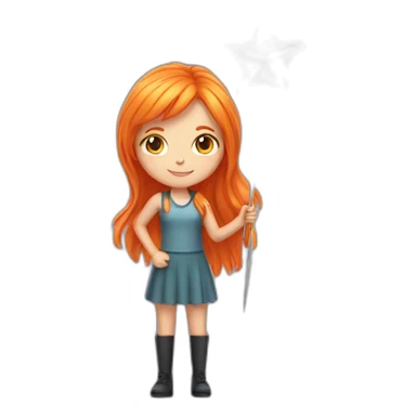 orange hair girl holding a star wand sticker