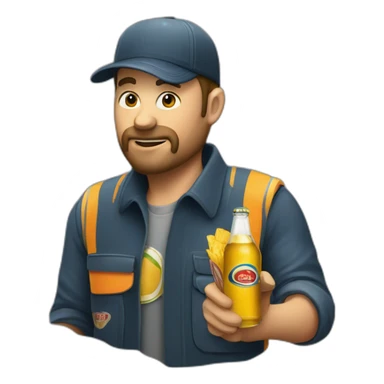 trucker drinking beer and eating chips sticker