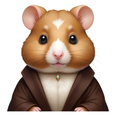 Cinematic Noble Brown Hamster Portrait Emoji, Poised and regal, with a tiny, compact build and a smooth, well-kept rich brown coat, deep-set soulful dark eyes, Simplified yet sharp and sophisticated features, highly detailed, glowing with a soft, dignified glow, high shine, intelligent and energetic, stylized with an air of miniature majesty, focused and attentive, soft glowing outline, capturing the essence of a watchful and confident rodent, so majestic it feels as though it could scurry out of the screen with effortless authority! sticker