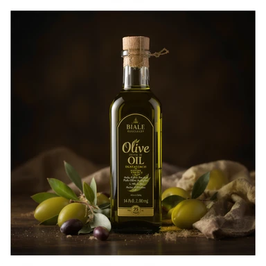 realistic olive oil bottle, high detail, professional photography style sticker