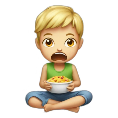 Angry child eating sticker