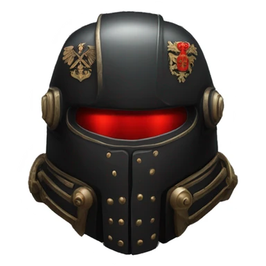 Black Space Marine helmet with red lenses, featuring the Russian coat of arms. sticker