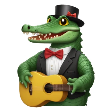 Crocodile with a bow tie butterfly plays the accordion sticker
