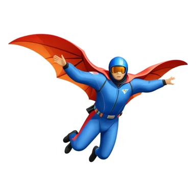 A wingsuit jumper soaring through the air between towering mountains, with the suit spread wide to catch the wind. The background features dramatic cliffs and expansive skies, emphasizing the thrill and freedom of base jumping in a stunning natural landscape. sticker