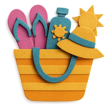 paper-craft style beach bag with layered paper effect filled with summer items sticker