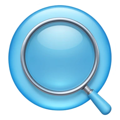 A 3D emoji-style magnifying glass, smooth rounded shapes, soft gradient blue ring, glossy plastic material, subtle highlights and reflections, simple minimal design, pastel blue color, slightly thick proportions, soft lighting, clean white background, modern emoji aesthetic, centered composition sticker