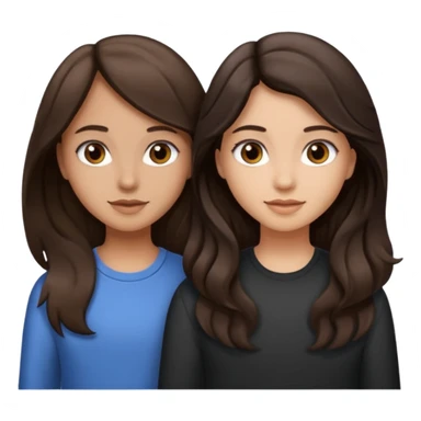 Longer wavy hair for one and straight for the other both dark brown hair. Light skin tone sticker