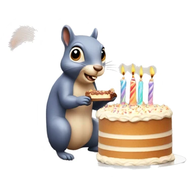 A squirrel blowing out candles on a birthday cake sticker