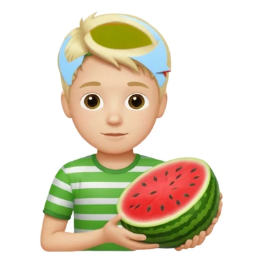 White blonde boy with watermelon sticker