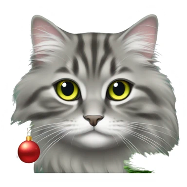 Gray Siberian cat and a Christmas tree  sticker