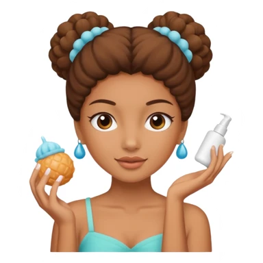 Carmel girl with two puff balls doing skincare sticker