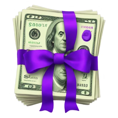 Dollars tied with a purple ribbon sticker