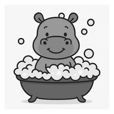 happy hippo with bubbles in bathtub sticker