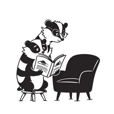 a badger reading a book, hand drawn doodle style sticker