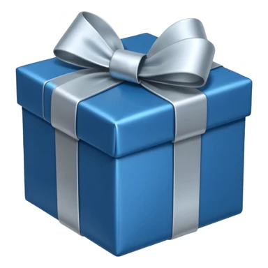 gift box with blue wrapping and silver bow sticker