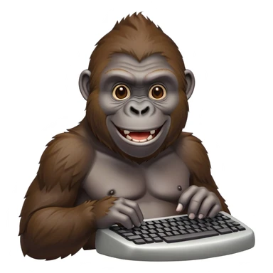 happy smiling gorilla ape typing on a keyboard, texting sticker
