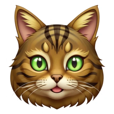 Cinematic Comical Brown Tabby Cat Portrait Emoji, Head tilted dramatically with an exaggeratedly shocked or offended expression, rich brown fur with bold dark tabby stripes, wide piercing golden-green eyes filled with exaggerated disbelief, Simplified yet hilariously expressive features, highly detailed, glowing with a slightly sassy glow, high shine, dramatic yet playful, stylized with an air of attitude, bright and endearing, soft glowing outline, capturing the essence of a sassy and over-the-top feline, so meme-worthy it feels like it could side-eye its way into internet fame instantly! sticker