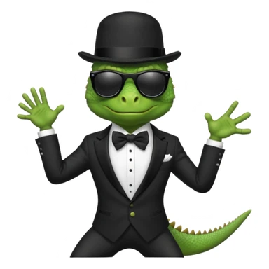capitalist iguana in tuxedo and hat black sunglasses dancing sticker