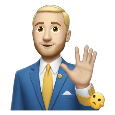 mac miller waving his hand with a blonde comb over skin fade wearing a blue suit sticker