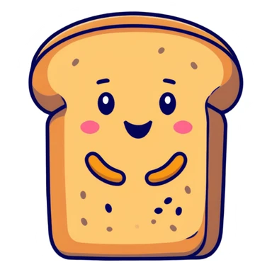 cartoon style whole wheat bread with quinoa and rice, smiling face, visible seeds sticker