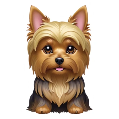 Cinematic Noble Yorkshire Terrier Portrait Emoji, Exuding refined charm and dignified poise, with a lustrous, silky fur in rich, deep hues, alert eyes and a confident expression, simplified yet exquisitely detailed, glowing with a soft, aristocratic radiance, high shine, embodying intelligent grace and classic elegance, soft glowing outline, capturing the essence of a regal Yorkshire Terrier ready to rule the screen with effortless sophistication! sticker