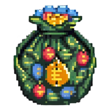 pixel art money bag with coins around sticker