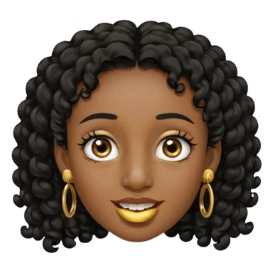 Make a emoji of a person with dark skin and has a nose ring and has a bunch of small earrings and a big earring and who has a tiny bit of hair and who has a gap between her two front teeth sticker