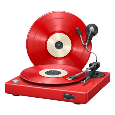 Generate a high-quality 3D cartoon-style emoji of a red LP record placed inside a white LP turntable, realistic shading, smooth gradient colors, rounded and cute appearance, simple white background, high-resolution.
 sticker