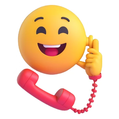 emoji character holding a telephone receiver to its ear, cheerful expression sticker