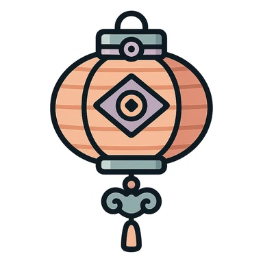 Chinese lantern with interesting ornament and decorative elements, not minimalist, no floral decor, detailed shadows and highlights, thin clean contours, soft rounded shapes, pastel palette #98B5BC, #B5B3C1, #C9A3C9, #E4C0CA, #F7DCD1, #F7C0AA, modern Japanese pop-art and sticker aesthetics, high detail, vector sharpness, soft lighting, transparent background sticker