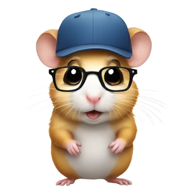 hamster wearing glasses and a cap sticker