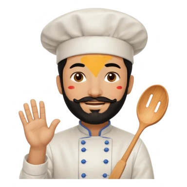 CHEF CON PELO NEGRO Y BARBA NEGRA, OJOS MARRON OSCURO. SONRIE Y TIENE MARCAS DE BESOS sticker