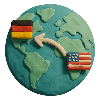 VPN globe icon showing a connection from Germany to the USA, claymation style, no text, suitable for Instagram Reel sticker