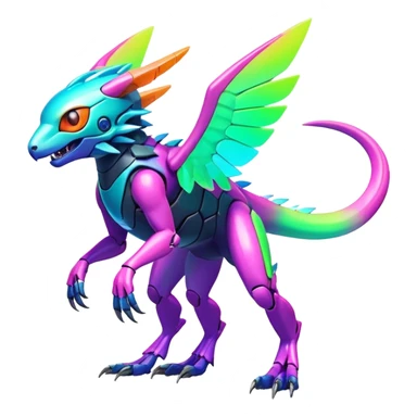 Tropical futuristic lush warm-colored modern colorful neon-colored cyber-Fakémon-Digimon-Trico-Vernid-creature sticker