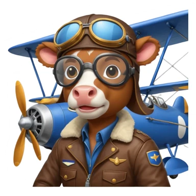  cow pilot riding blue plane sticker