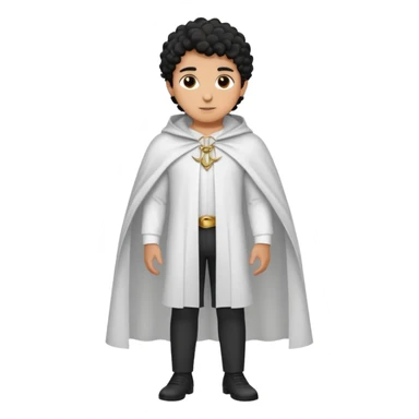 Apariencia: Joven de unos 25-30 años, atractivo,.
-Rostro: Ojos oscuros, piel ligeramente morena, rasgos árabes finos.
-Cabello: Negro, rizado corto, viste como cristiano (camisa blanca, capa corta, colores sobrios). Que salga de cuerpo completo sticker