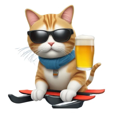 Cat with sunglasses on a ski lift with a beer  sticker