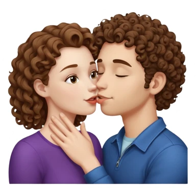 A couple kissing, the man would be white-skinned, mid fade-curly, brown-hair. The serious woman with white skin, brown color sticker