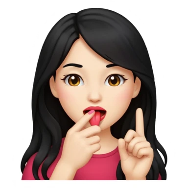 emoji biting finger flirty, and long black hair sticker