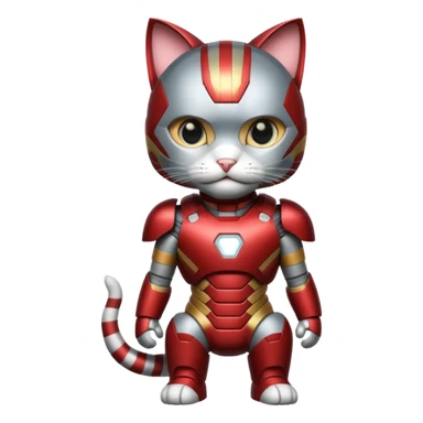gray and white striped cat in an Iron Man costume sticker